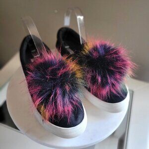 Steve Madden Great Women's Faux Fur Pom Slip On Sneaker Black - US  6M